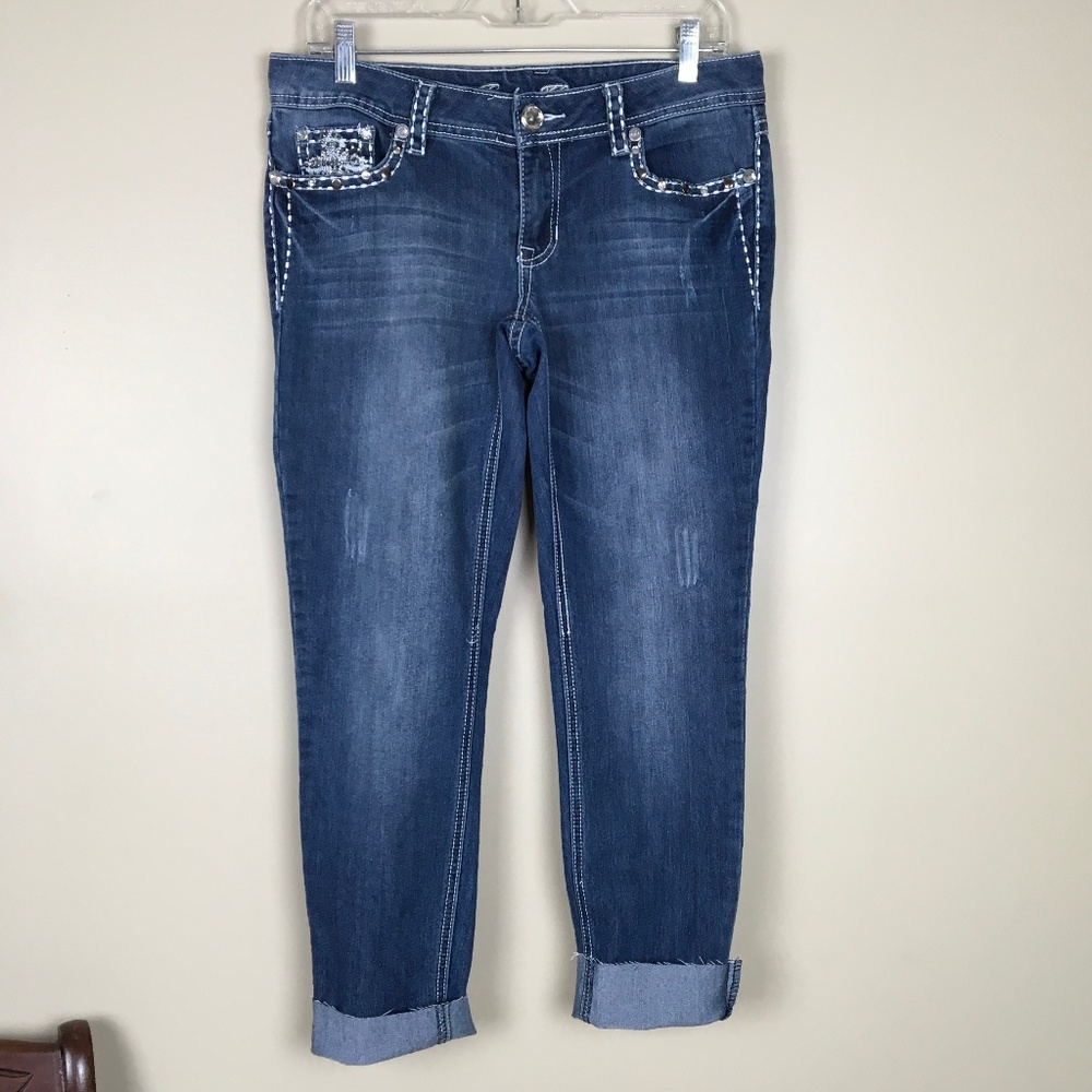 12K TWELVE K USA CROSS EMBELLISHED JEANS